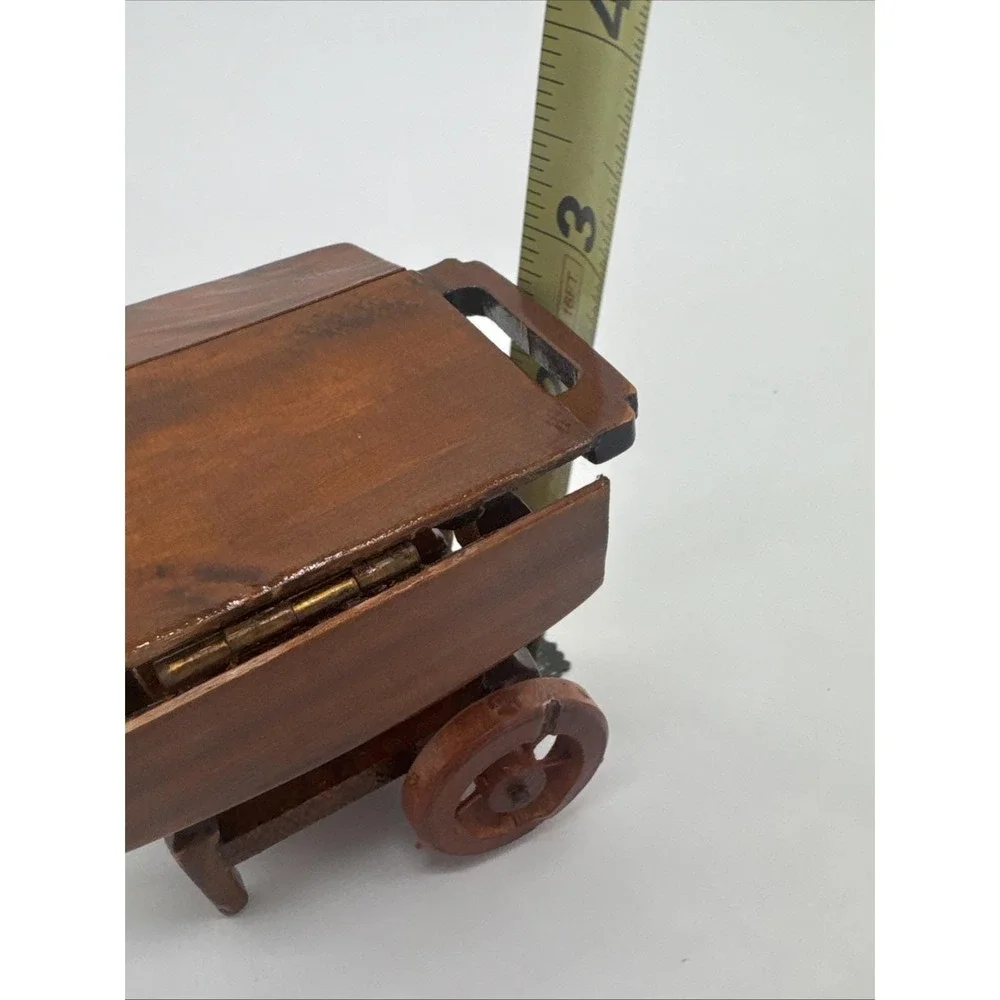 Vtg Dollhouse Miniature Wooden Tea Cart Serving Table On Wheels Furniture